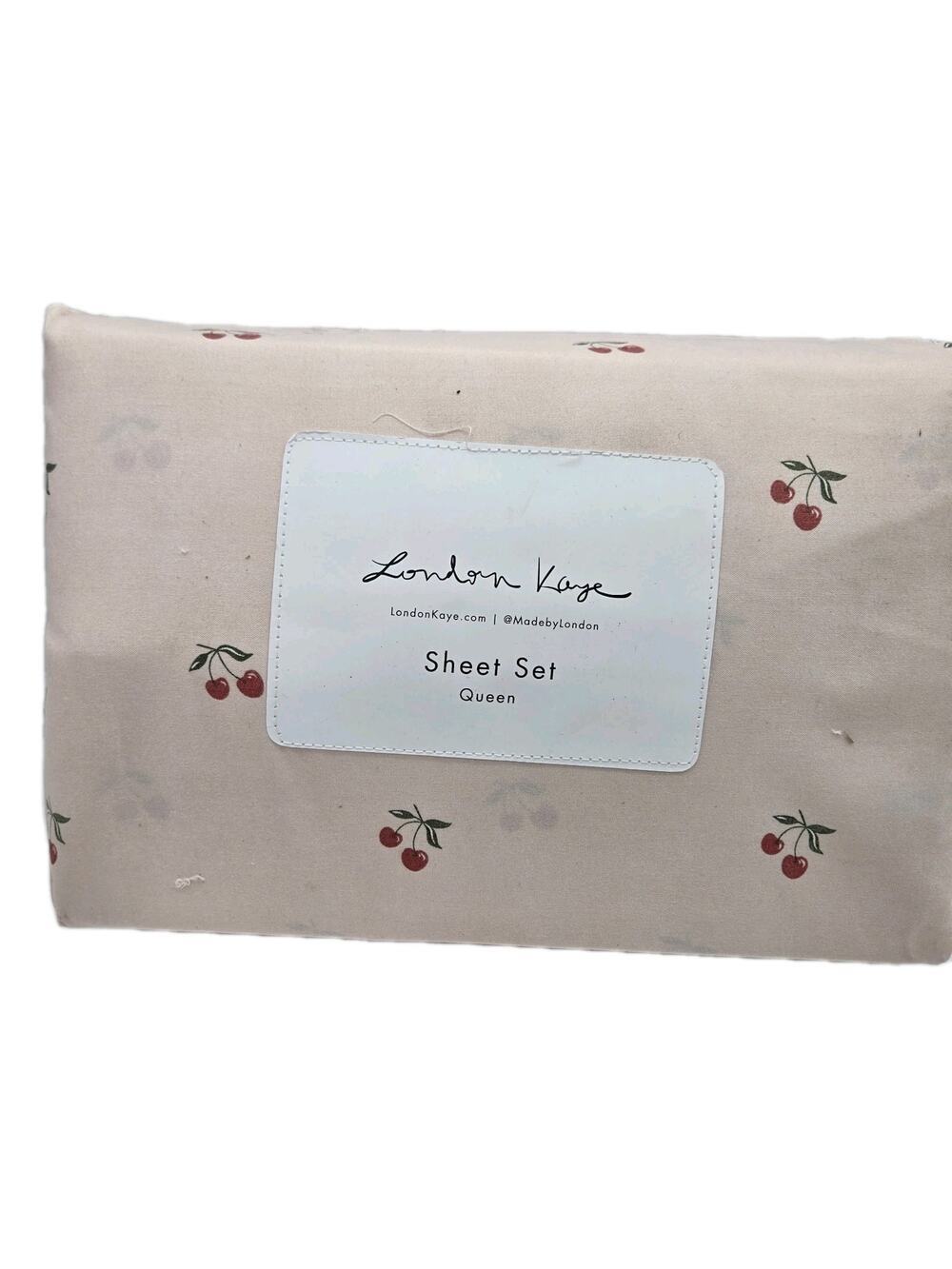 London Kaye QUEEN Sheet Set Cherries NEW! Coquette Tween Retro Retail $58